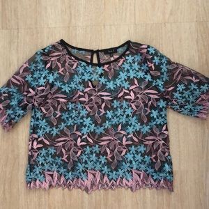 See-through blouse with plant design